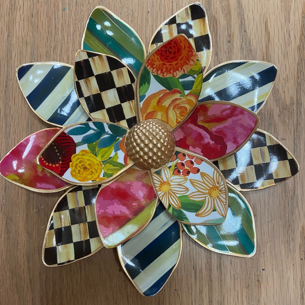 MacKenzie-Childs Multicolor Floral Patterned Wall Flower with Gold Accents